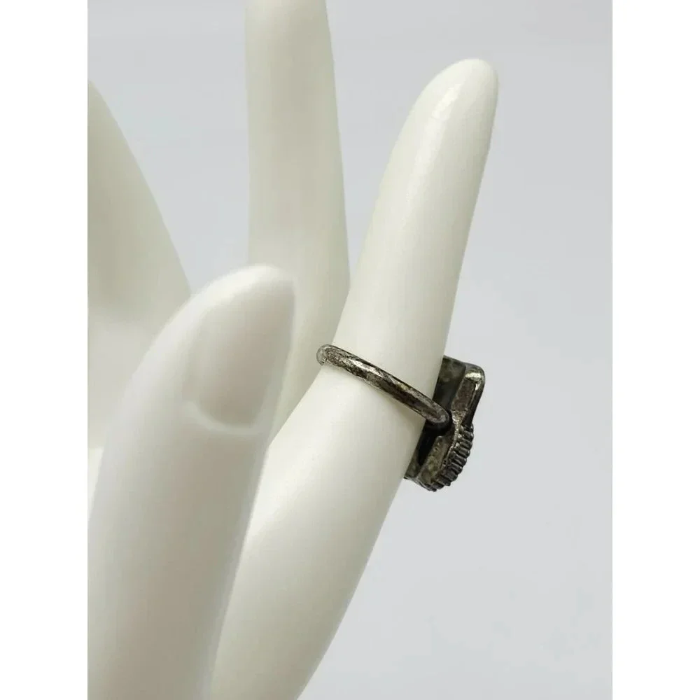 Faux Blue Turquoise Southwest Silver Tone Vintage 1970s Square Ring Size 7.25